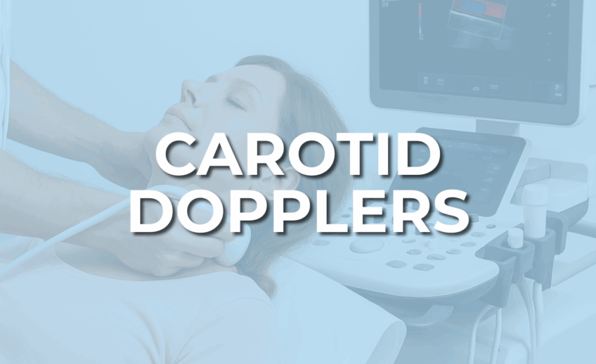 Image of a carotid doppler being done with the words carotid doppler across it